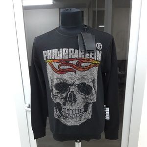 Philipp Plein Men Black Skull Strass Sweatshirt XL